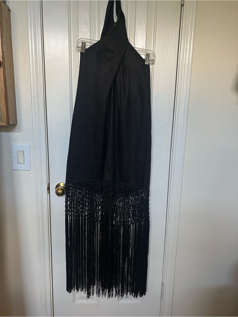 Zara Black Halter Maxi Skirt with Long Fringe Hem